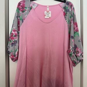 Emerald Floral Sleeve Pink Women's Top